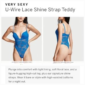 Victoria's secret very sexy u-wire lace shine strap teddy lingerie BLUE SMALL